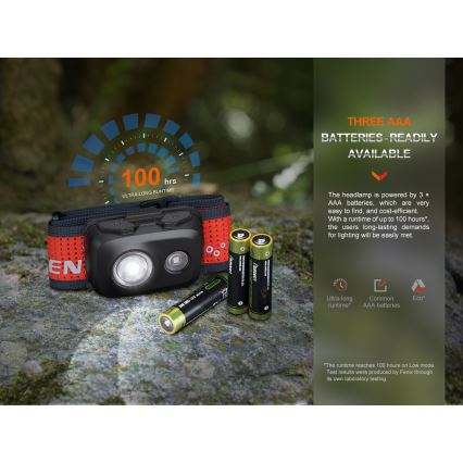 Fenix HL16V2BLK - LED Naglavna svetilka LED/3xAAA IP66 450 lm 200 h črna/oranžna