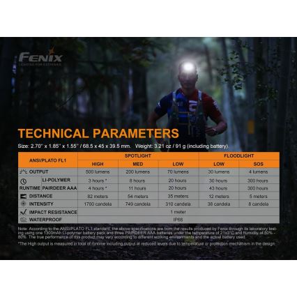 Fenix HL18RTRAIL - Polnilna LED naglavna svetilka LED/3xAAA IP66 500 lm 300 ur