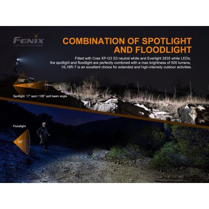 Fenix HL18RTRAIL - Polnilna LED naglavna svetilka LED/3xAAA IP66 500 lm 300 ur