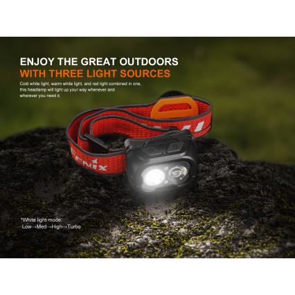 Fenix HL18RTV20BLC - LED Zatemnitvena polnilna naglavna svetilka LED/USB/3xAAA IP66 800 lm 160 h 1900 mAh črna/oranžna