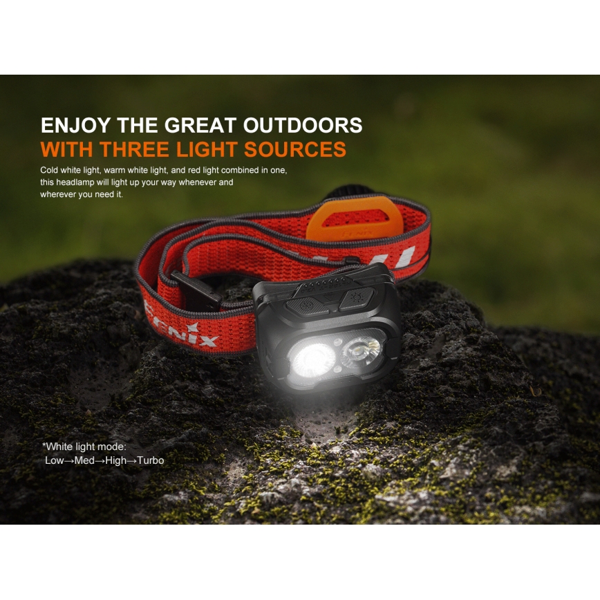 Fenix HL18RTV20BLC - LED Zatemnitvena polnilna naglavna svetilka LED/USB/3xAAA IP66 800 lm 160 h 1900 mAh črna/oranžna