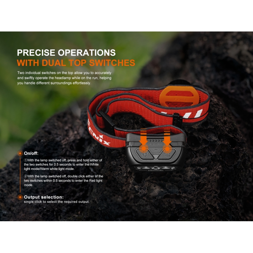 Fenix HL18RTV20BLC - LED Zatemnitvena polnilna naglavna svetilka LED/USB/3xAAA IP66 800 lm 160 h 1900 mAh črna/oranžna