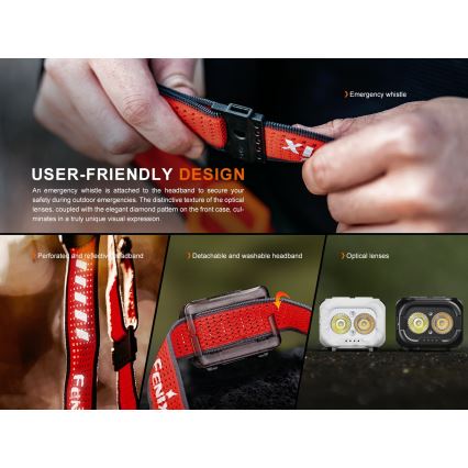 Fenix HL18RTV20BLC - LED Zatemnitvena polnilna naglavna svetilka LED/USB/3xAAA IP66 800 lm 160 h 1900 mAh črna/oranžna
