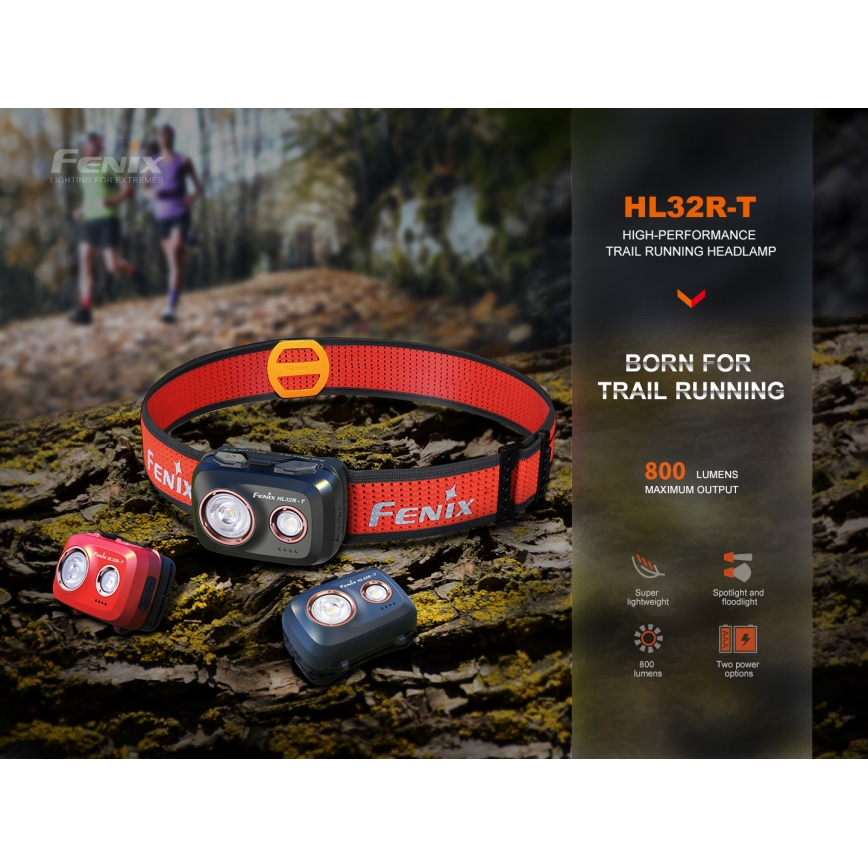 Fenix HL32RTRED - LED Polnilna naglavna svetilka LED/USB/3xAAA IP66 800 lm 300 h rdeča/oranžna