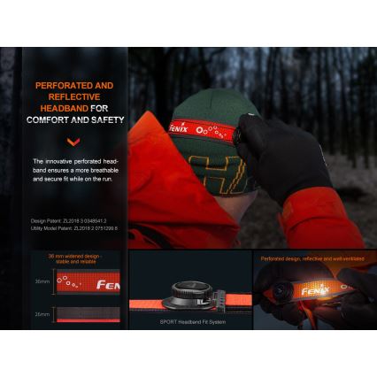 Fenix HL32RTRED - LED Polnilna naglavna svetilka LED/USB/3xAAA IP66 800 lm 300 h rdeča/oranžna
