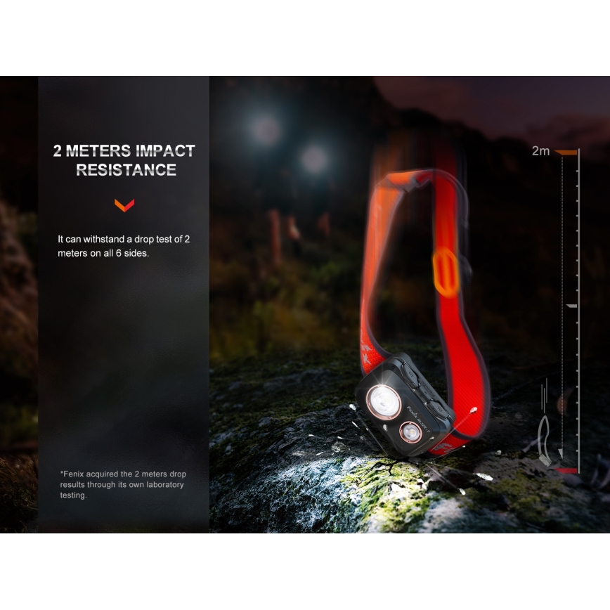 Fenix HL32RTRED - LED Polnilna naglavna svetilka LED/USB/3xAAA IP66 800 lm 300 h rdeča/oranžna