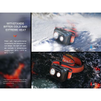 Fenix HL32RTRED - LED Polnilna naglavna svetilka LED/USB/3xAAA IP66 800 lm 300 h rdeča/oranžna