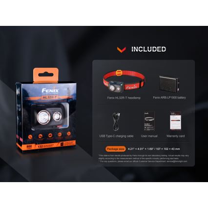 Fenix HL32RTRED - LED Polnilna naglavna svetilka LED/USB/3xAAA IP66 800 lm 300 h rdeča/oranžna
