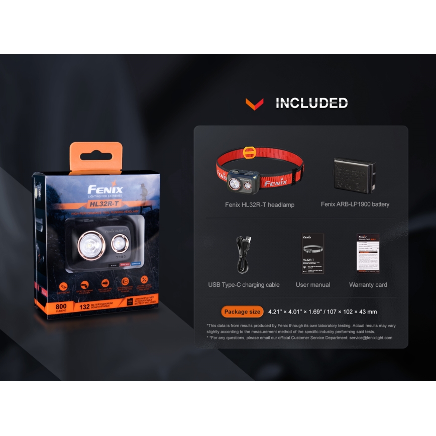 Fenix HL32RTRED - LED Polnilna naglavna svetilka LED/USB/3xAAA IP66 800 lm 300 h rdeča/oranžna
