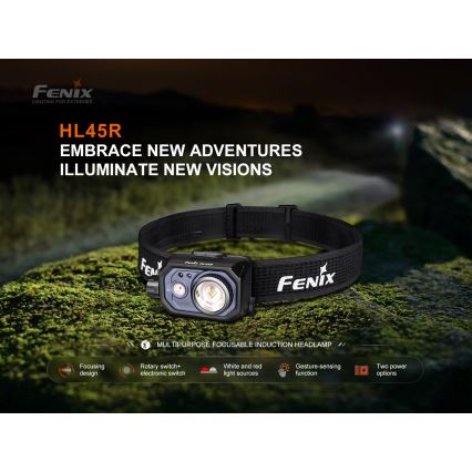 Fenix HL45R - LED Zatemnitvena polnilna naglavna svetilka LED/USB IP66 1000 sijajni 240 h črna
