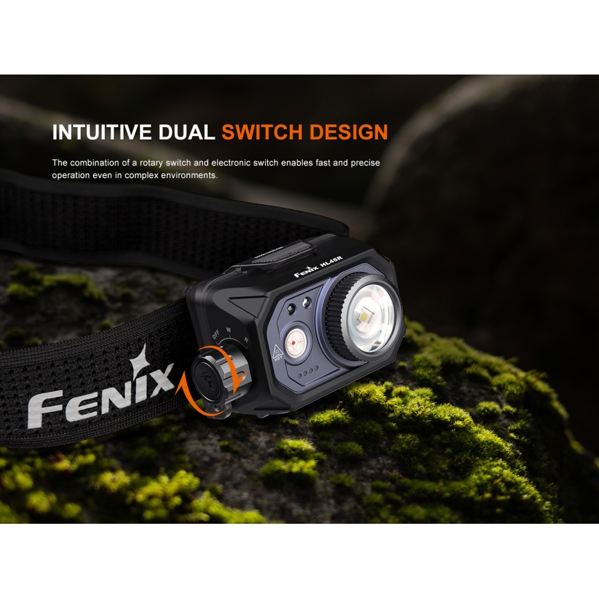 Fenix HL45R - LED Zatemnitvena polnilna naglavna svetilka LED/USB IP66 1000 sijajni 240 h črna