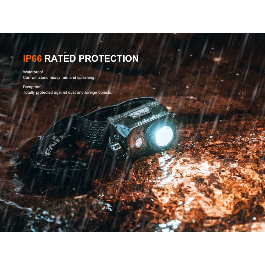 Fenix HL45R - LED Zatemnitvena polnilna naglavna svetilka LED/USB IP66 1000 sijajni 240 h črna