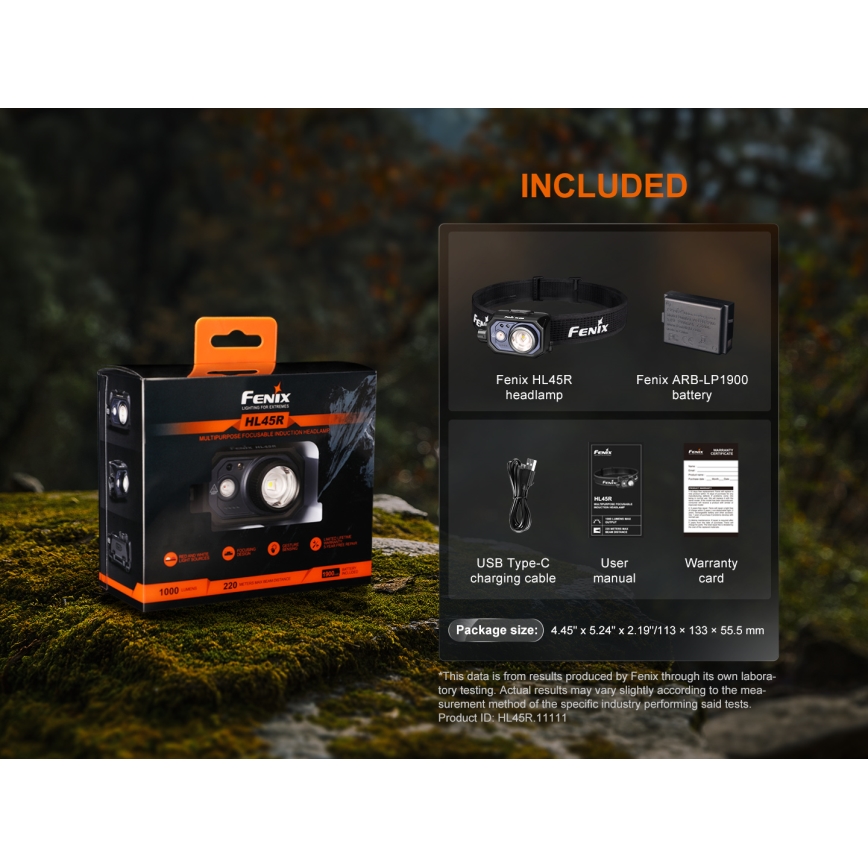 Fenix HL45R - LED Zatemnitvena polnilna naglavna svetilka LED/USB IP66 1000 sijajni 240 h črna