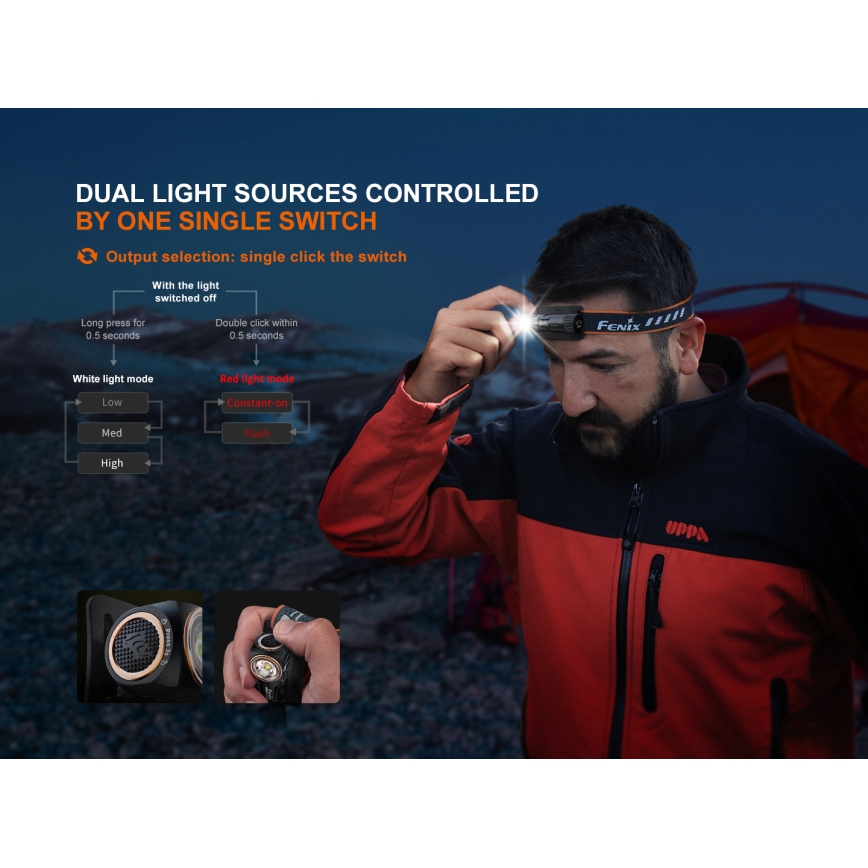 Fenix HM23V20 - LED Zatemnitvena naglavna svetilka LED/1xAA IP68 300 lm 100 h