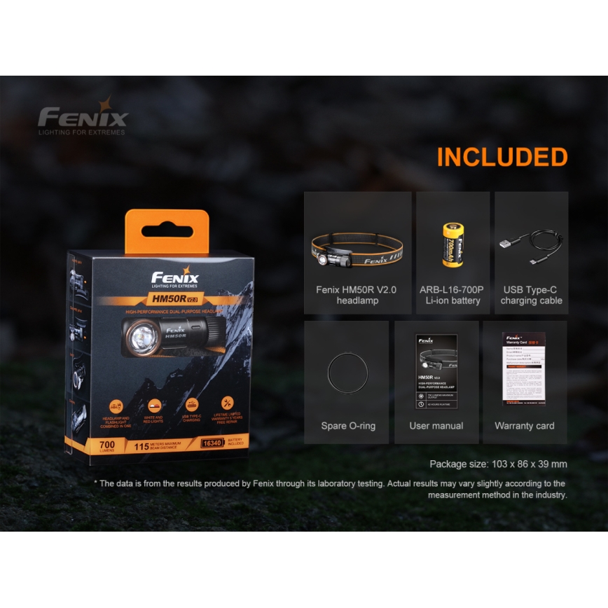 Fenix HM50RV20 - LED Polnilna naglavna svetilka 3xLED/USB/1xCR123A IP68 700 sijajni 120 h 700 mAh
