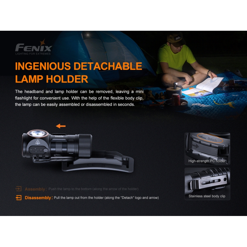 Fenix HM50RV20 - LED Polnilna naglavna svetilka 3xLED/USB/1xCR123A IP68 700 sijajni 120 h 700 mAh