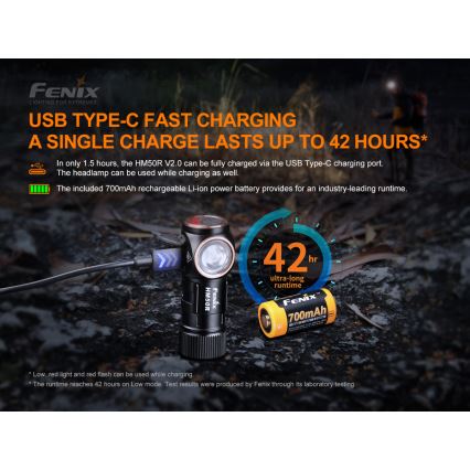 Fenix HM50RV20 - LED Polnilna naglavna svetilka 3xLED/USB/1xCR123A IP68 700 sijajni 120 h 700 mAh