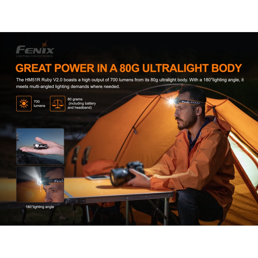 Fenix HM51RV20 - LED Polnilna naglavna svetilka 3xLED/1xCR123A/USB IP68 700 sijajni 120 h 700 m
