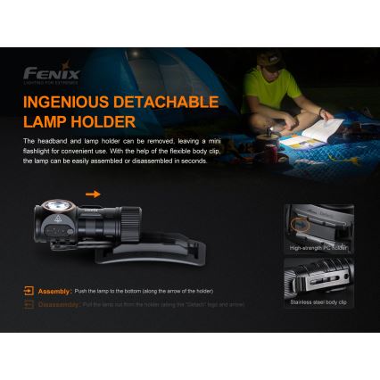 Fenix HM51RV20 - LED Polnilna naglavna svetilka 3xLED/1xCR123A/USB IP68 700 sijajni 120 h 700 m