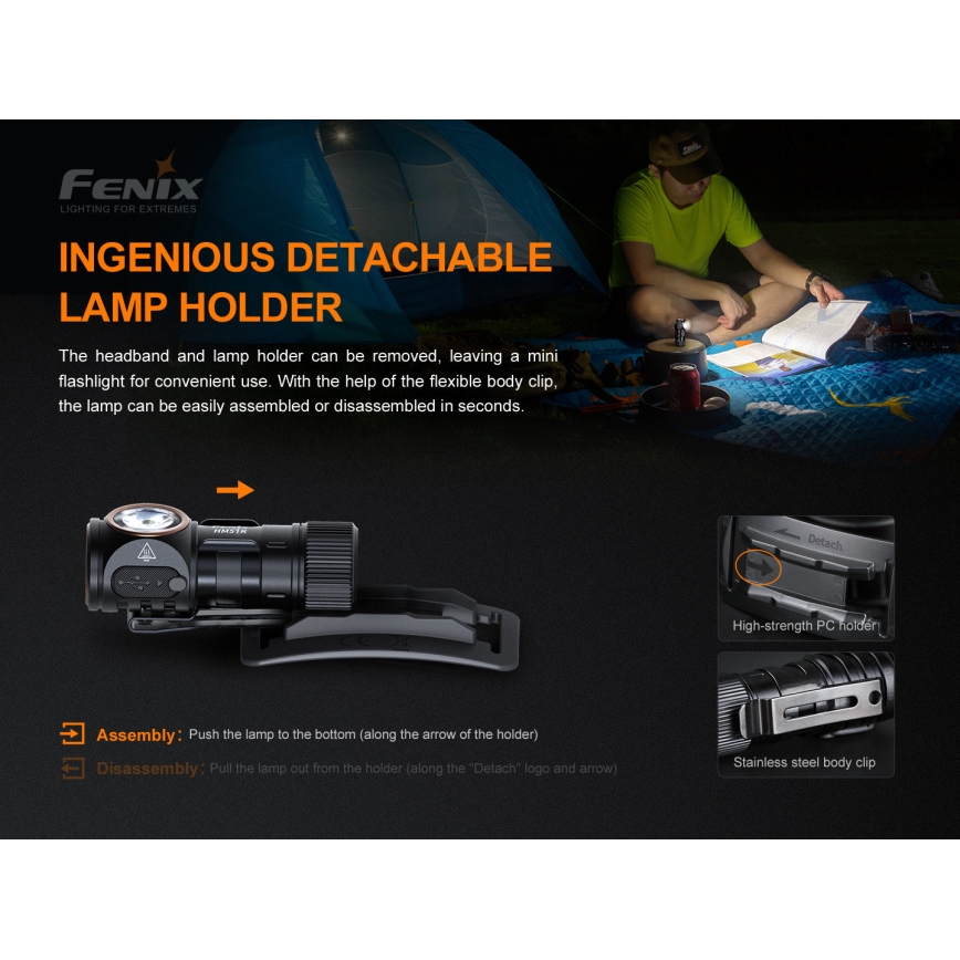 Fenix HM51RV20 - LED Polnilna naglavna svetilka 3xLED/1xCR123A/USB IP68 700 sijajni 120 h 700 m