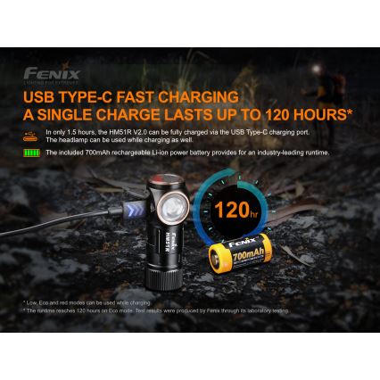 Fenix HM51RV20 - LED Polnilna naglavna svetilka 3xLED/1xCR123A/USB IP68 700 sijajni 120 h 700 m