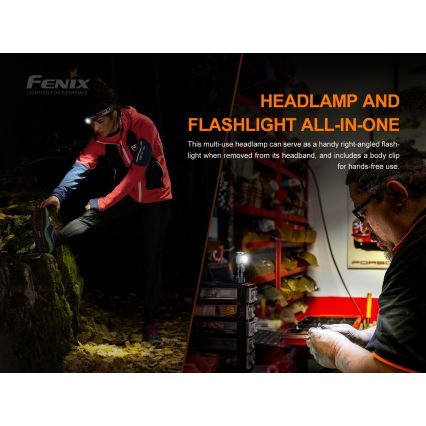 Fenix HM51RV30 - LED polnilna čelna svetilka s funkcijo zatemnjevanja LED/USB/1xCR123A 950 mAh IP68 860 lm 125 h oranžna