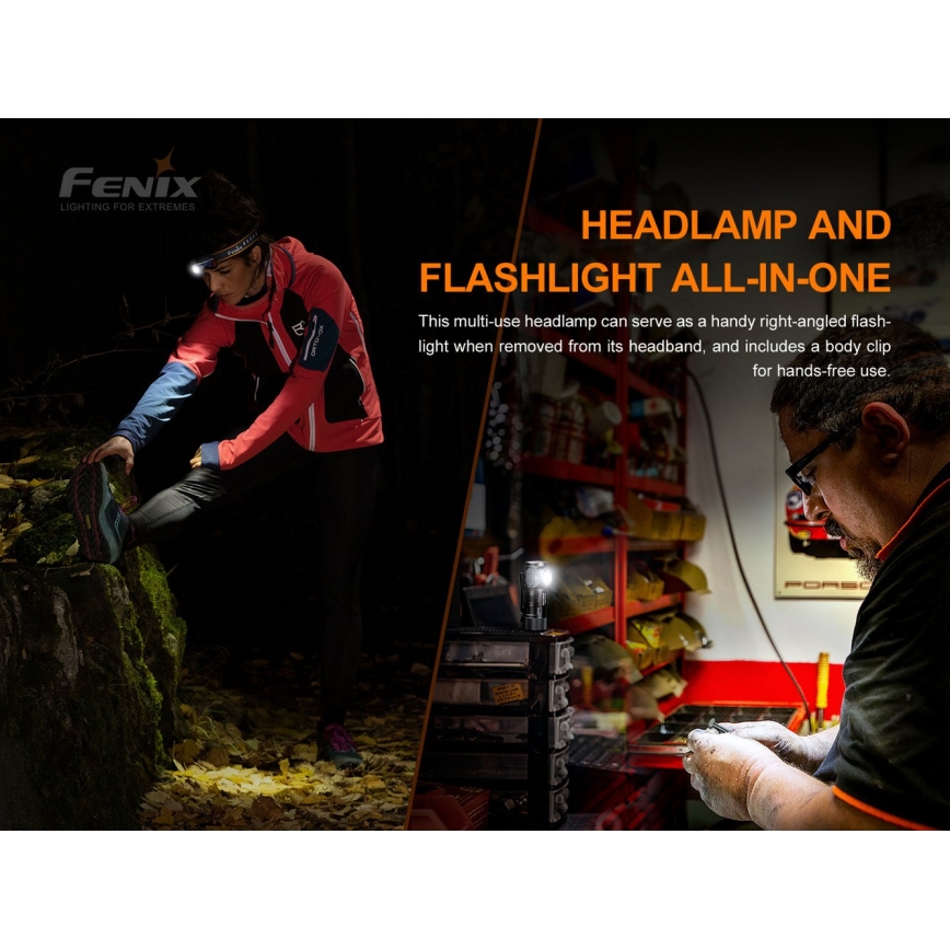 Fenix HM51RV30 - LED polnilna čelna svetilka s funkcijo zatemnjevanja LED/USB/1xCR123A 950 mAh IP68 860 lm 125 h oranžna