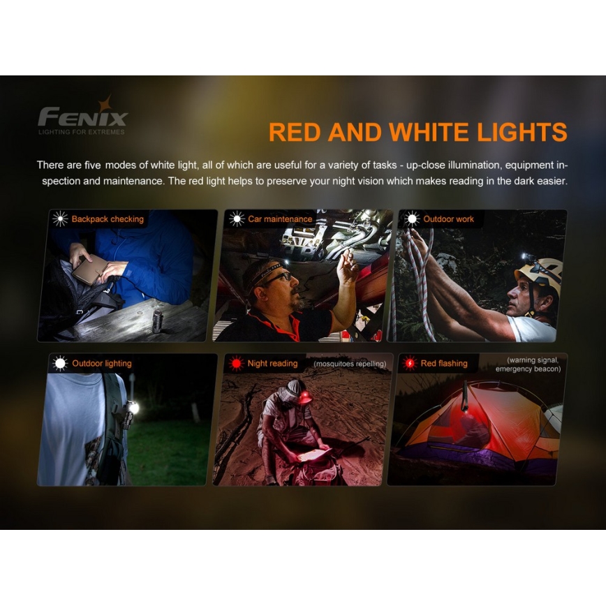 Fenix HM51RV30 - LED polnilna čelna svetilka s funkcijo zatemnjevanja LED/USB/1xCR123A 950 mAh IP68 860 lm 125 h oranžna
