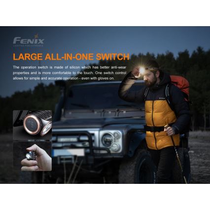 Fenix HM51RV30 - LED polnilna čelna svetilka s funkcijo zatemnjevanja LED/USB/1xCR123A 950 mAh IP68 860 lm 125 h oranžna