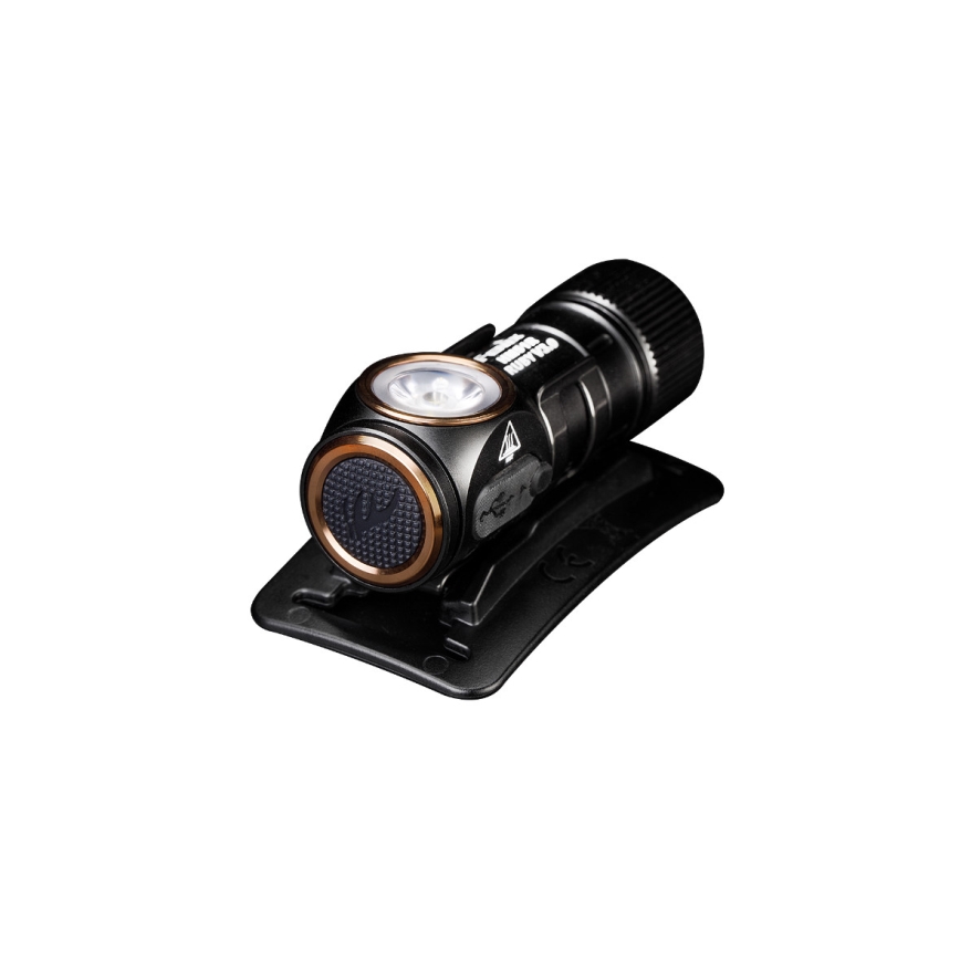 Fenix HM51RV30 - LED polnilna čelna svetilka s funkcijo zatemnjevanja LED/USB/1xCR123A 950 mAh IP68 860 lm 125 h oranžna