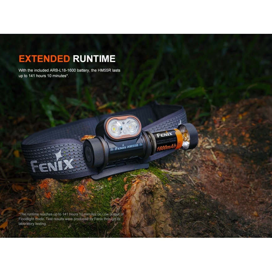 Fenix HM55RABL - LED polnilna čelna svetilka z nastavljivo svetlostjo LED/USB/1xCR123A 1600 mAh IP68 1200 lm 141,2 h črna