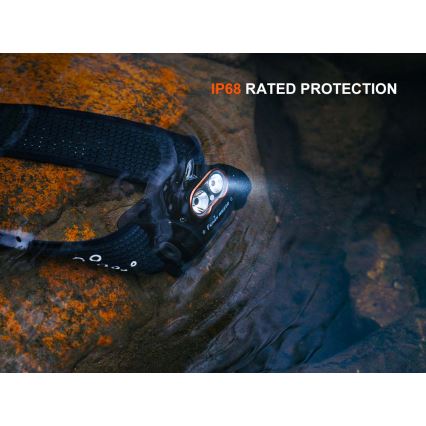 Fenix HM55RABL - LED polnilna čelna svetilka z nastavljivo svetlostjo LED/USB/1xCR123A 1600 mAh IP68 1200 lm 141,2 h črna