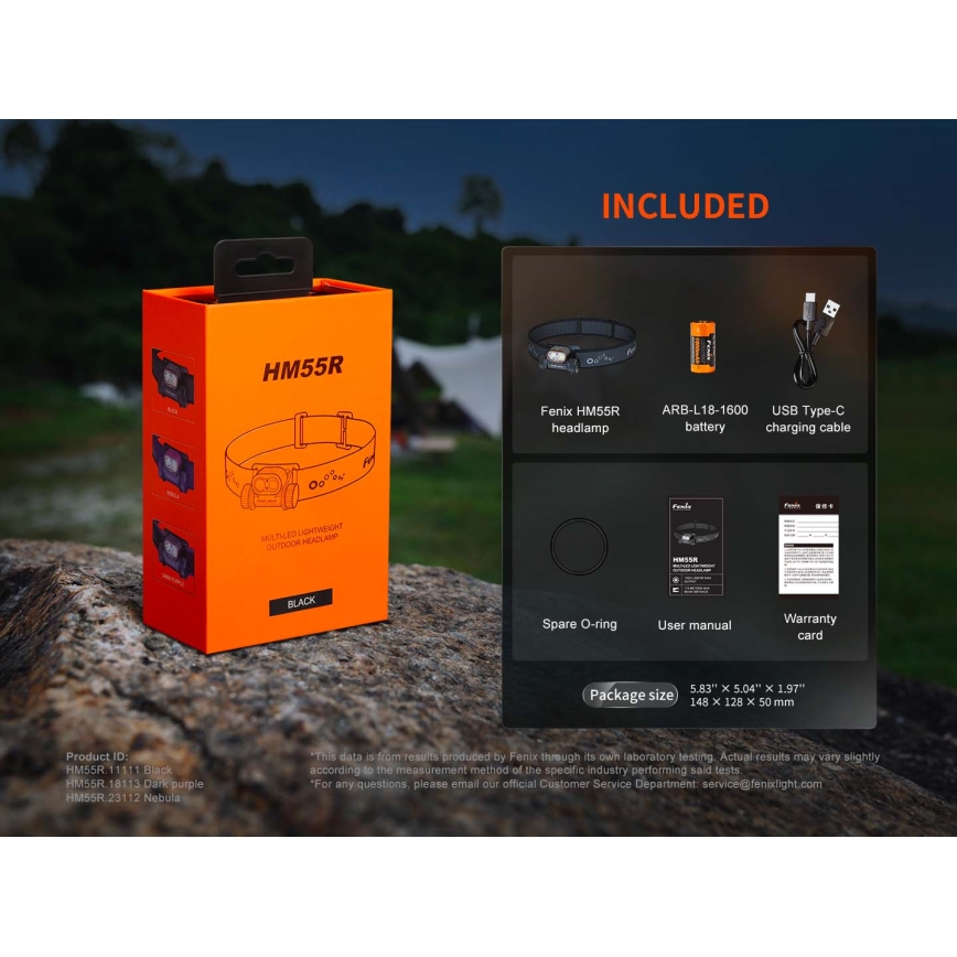 Fenix HM55RABL - LED polnilna čelna svetilka z nastavljivo svetlostjo LED/USB/1xCR123A 1600 mAh IP68 1200 lm 141,2 h črna