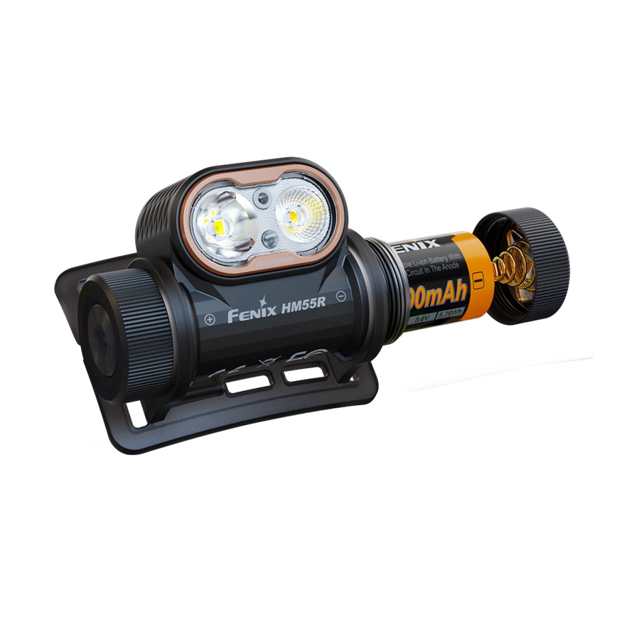 Fenix HM55RABL - LED polnilna čelna svetilka z nastavljivo svetlostjo LED/USB/1xCR123A 1600 mAh IP68 1200 lm 141,2 h črna