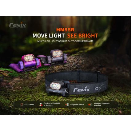 Fenix HM55RNBL - LED zatemnjevalna polnilna čelna svetilka LED/USB/1xCR123A 1600 mAh IP68 1200 lm 141,2 h vijolična