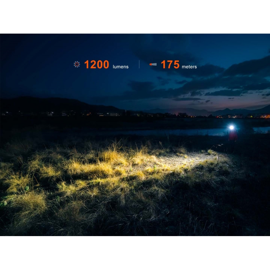 Fenix HM55RPRP - LED zatemnjiva polnilna čelna svetilka LED/USB/1xCR123A 1600 mAh IP68 1200 lm 141,2 h vijolična/črna