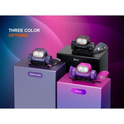 Fenix HM55RPRP - LED zatemnjiva polnilna čelna svetilka LED/USB/1xCR123A 1600 mAh IP68 1200 lm 141,2 h vijolična/črna