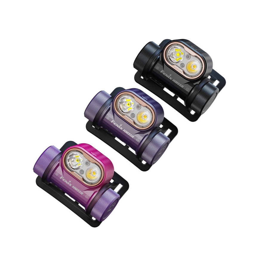 Fenix HM55RPRP - LED zatemnjiva polnilna čelna svetilka LED/USB/1xCR123A 1600 mAh IP68 1200 lm 141,2 h vijolična/črna