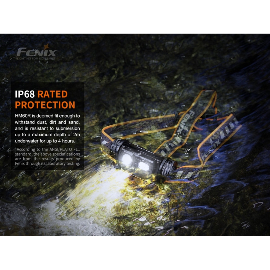 Fenix HM60R - LED Zatemnitvena polnilna naglavna svetilka 4xLED/USB/2xCR123A IP68 1300 sijajni 300 h 3400 mAh