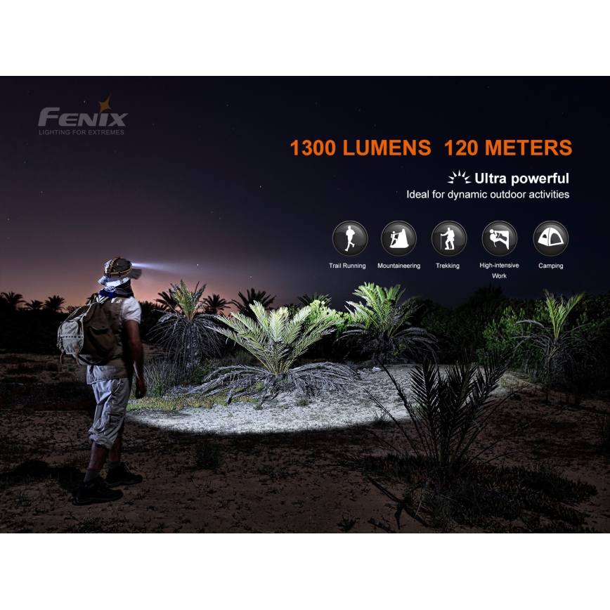 Fenix HM60R - LED Zatemnitvena polnilna naglavna svetilka 4xLED/USB/2xCR123A IP68 1300 sijajni 300 h 3400 mAh