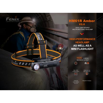 Fenix HM61RV20 - LED Polnilna naglavna svetilka LED/USB/2xCR123A IP68 1600 lm 300 h 3400 mAh