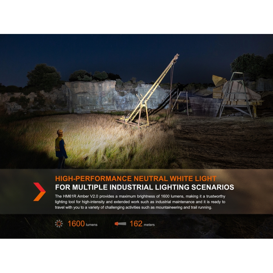 Fenix HM61RV20 - LED Polnilna naglavna svetilka LED/USB/2xCR123A IP68 1600 lm 300 h 3400 mAh