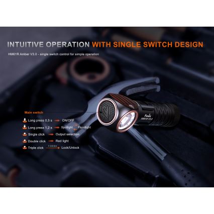 Fenix HM61RV30 - LED Zatemnjevalna polnilna čelovka LED/USB/1xCR123A 4000 mAh IP68 1800 lm 400 h črna