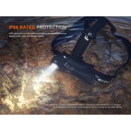 Fenix HM61RV30 - LED Zatemnjevalna polnilna čelovka LED/USB/1xCR123A 4000 mAh IP68 1800 lm 400 h črna