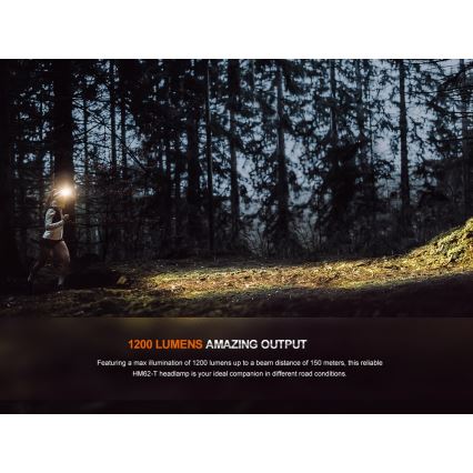 Fenix HM62TMGM - LED Zatemnitvena polnilna naglavna svetilka LED/USB IP68 1200 sijajni 280 h 3400 mAh