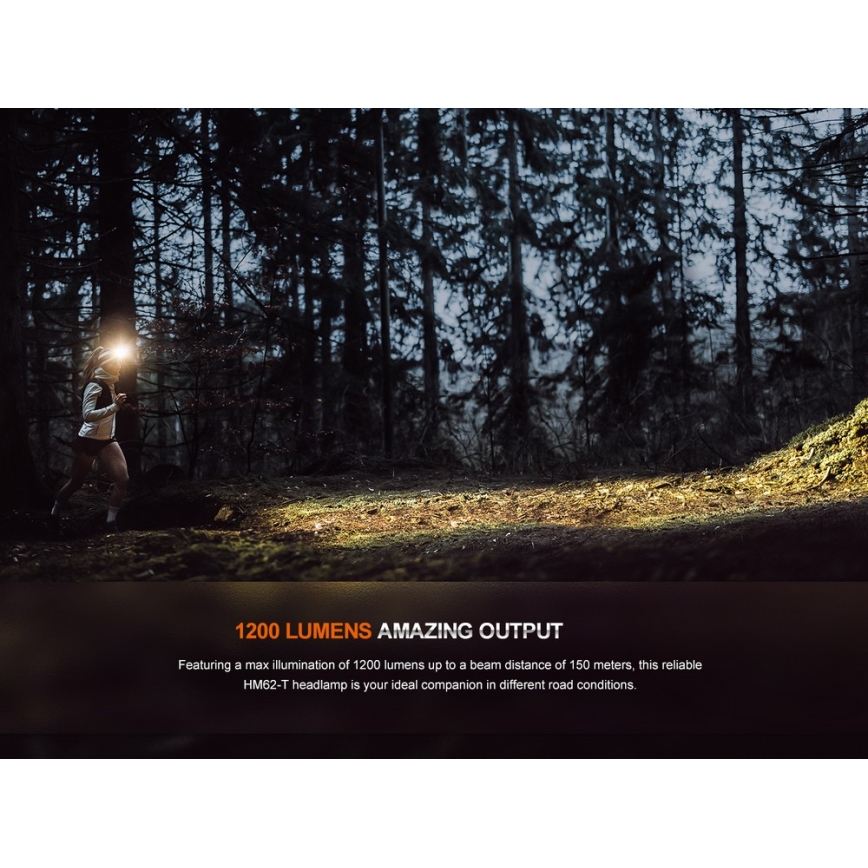 Fenix HM62TMGM - LED Zatemnitvena polnilna naglavna svetilka LED/USB IP68 1200 sijajni 280 h 3400 mAh