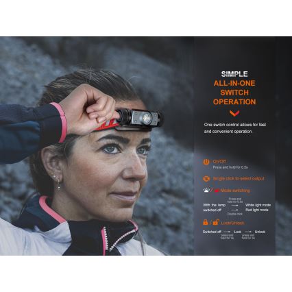 Fenix HM62TMGM - LED Zatemnitvena polnilna naglavna svetilka LED/USB IP68 1200 sijajni 280 h 3400 mAh