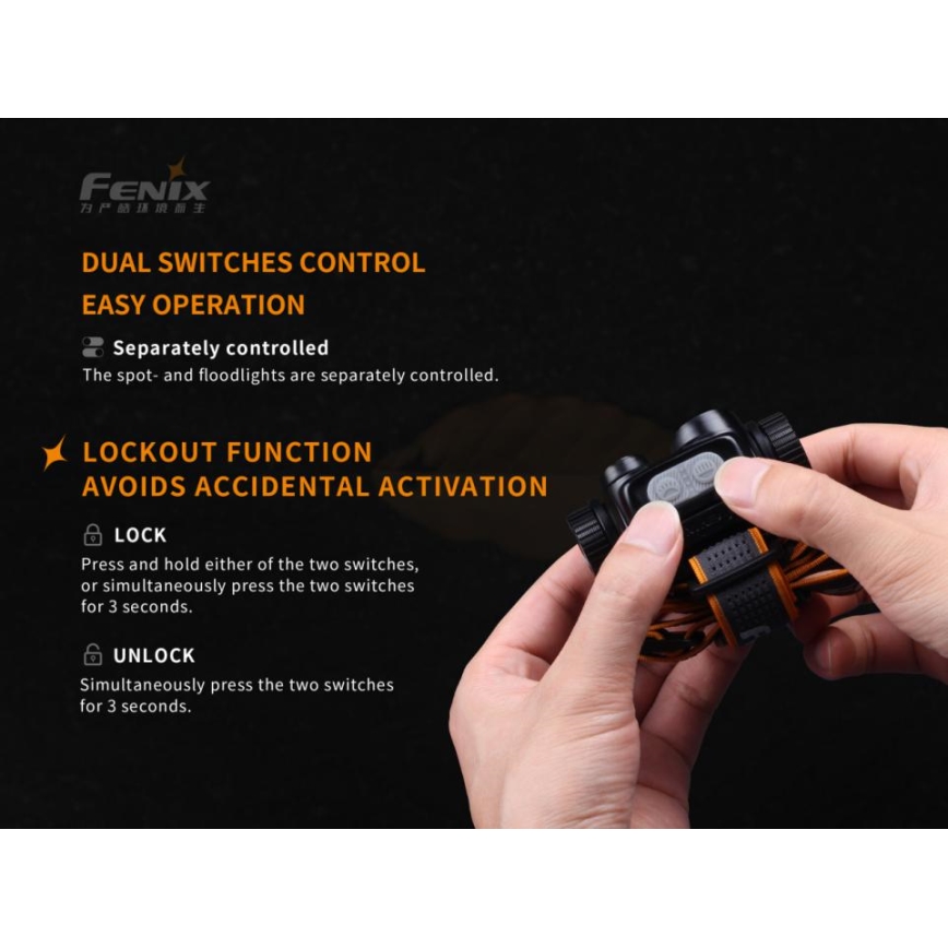 Fenix HM65R - LED Polnilna naglavna svetilka 2xLED/USB/2xCR123A IP68 1400 sijajni 300 h 3400 mAh