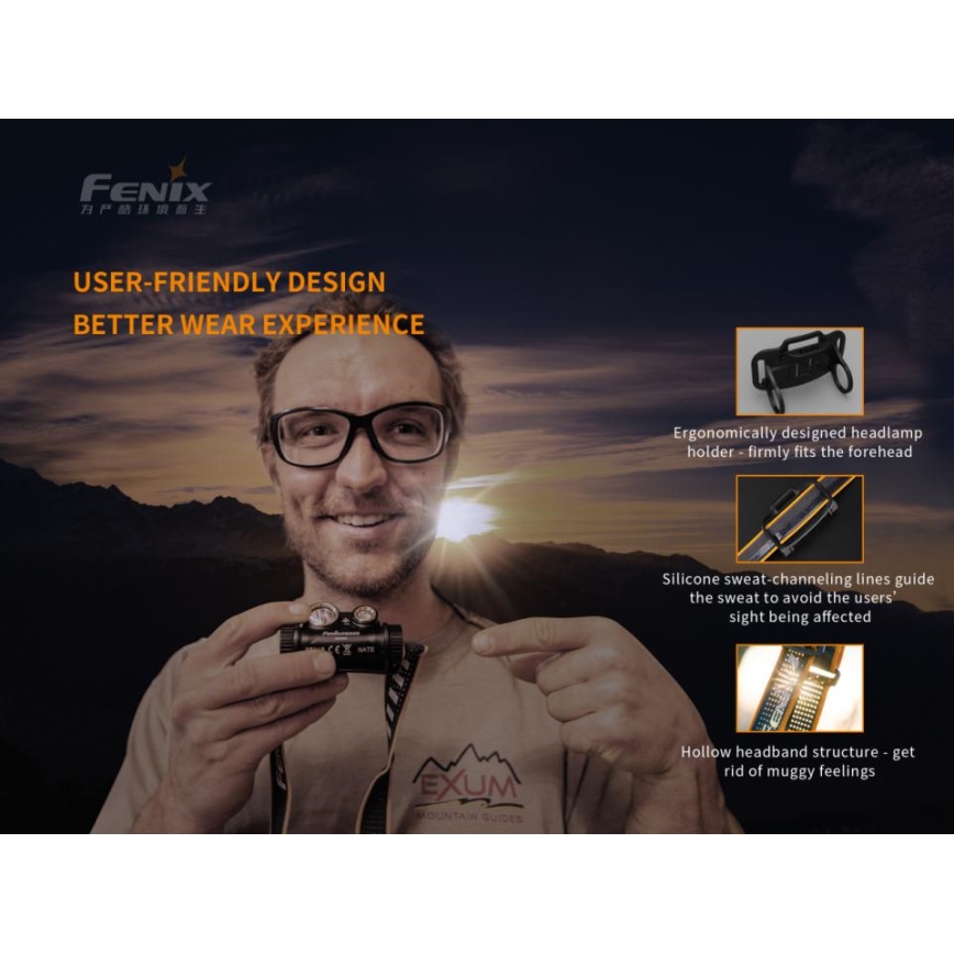 Fenix HM65R - LED Polnilna naglavna svetilka 2xLED/USB/2xCR123A IP68 1400 sijajni 300 h 3400 mAh