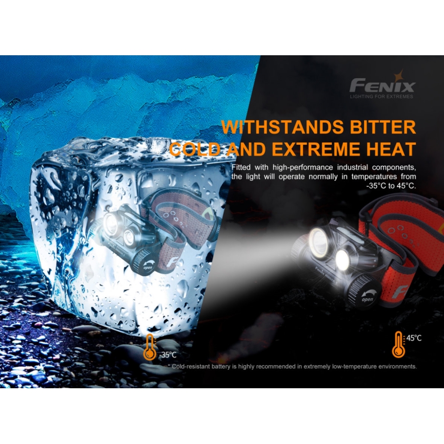 Fenix HM65RTRAIL - Polnilna LED naglavna svetilka 2xLED/2xCR123A IP68 1500 lm 300 ur